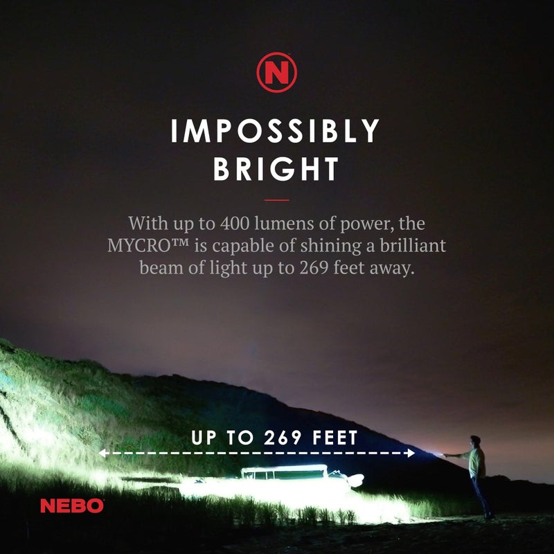 NEBO MYCRO Keychain Flashlight | 400 Lumens, Rechargeable EDC Light with 6 Red, Green & White Modes, Water Resistant, Portable, Includes Charging Cable & Stainless Steel Necklace - Image 2